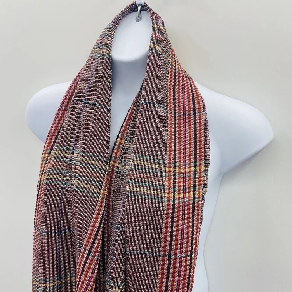 Vince Camuto Womens One Size Crinkle Plaid Print Infinity Scarf‎ Burgundy 1268